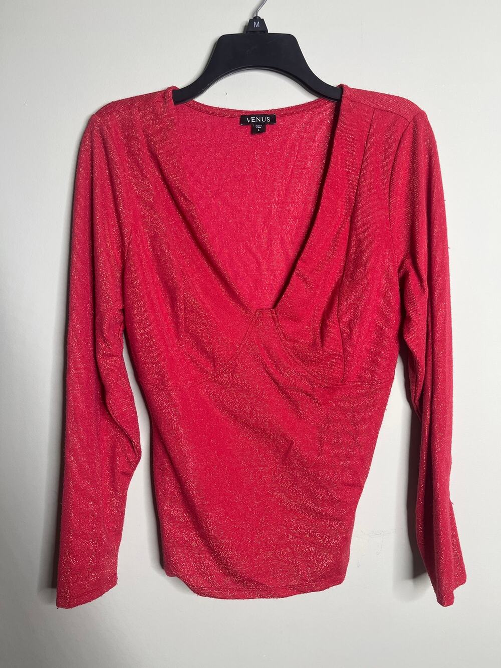 Venus Sparkle Red Long Sleeve Bodycon Top Large